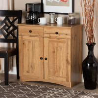 Baxton Studio DR 883400-Wotan Oak Lauren Modern and Contemporary Oak Brown Finished Wood 2-Door Buffet Kitchen Cabinetn